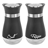 Juego de Salero y Pimentero de Acero Inoxidable Saleros de Cocina con Orificios Ajustables y Embudo Botes Especias para Cocina Mesa de Cocina Autocaravana Campamento Barbacoa (120ml, Negro)