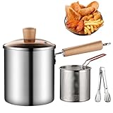 Freidora Aceite 3L, Afenau 15CM Sarten Freidora con Cestillo y Tapa, Olla para Freír de Acero Inoxidable 304, Olla Freidora con Cestillo, Fritadeira Oleo para Patatas Fritas, Tempura, etc