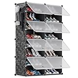 YIHATA Zapatero, 16 Compartimentos (2 x 8) para 32 Pares, Armario Paneles de Plástico, para Dormitorio Sala de Estar, Recibidores, Negro, Modular, Estantería, 30 x 40 x 30 cm Cada Cubo