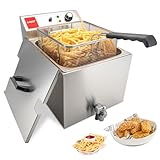 Valgus Freidora eléctrica profesional de acero inoxidable 3000W 16L freidora grande con escurridor, cesta y tapa para restaurantes comerciales