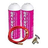 KIT Genérico Gas Refrigerante Freeze Orgánico +32 (2 Botellas 350Gr + Válvula Sustituto R32, R410A. + Manguera de Carga) - Gas Aire Acondicionado Coche, Gas R32 Para Aire Acondicionado, Refrigerante R