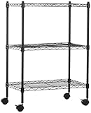 Amazon Basics - Unidad de Almacenamiento Estrecha de 3 baldas con Ruedas con estantes Ajustables en Altura y Patas niveladoras, Peso máximo de 340 kg, Negro, 34 cm x 58.9 cm x 83.2 cm (D x W x H)