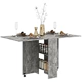 HOMCOM Mesa Plegable de Comedor Mesa de Cocina Plegable con Ruedas Alas Abatibles y Estantes Mesa Plegable para 4-6 Personas 75x140x74 cm Gris Cemento