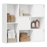 WOLTU Estantería de 8 Cubos, Librería de 3 Niveles con 3 Puertas, Estantería Separador de Ambientes, Mueble de Almacenamiento para Salón, Dormitorio, Pasillo, Oficina en Casa, Blanco, SK056ws