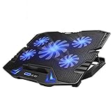 TopMate C5 10-15.6 Pulgadas Gaming Laptop Cooler Cooling Pad, 5 Ventiladores silenciosos y Pantalla LCD, 5 ajustes de Altura, 2 Puertos USB y luz LED Azul