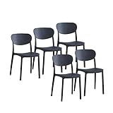 LC Pack 5 sillas Cocina de plastico Polipropileno, Silla de Exterior, Silla de Comedor Medidas: 40 cm (Ancho) x 55 cm (Largo) x 80 cm (Alto) (Negro)