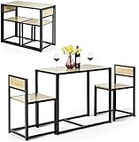Giantex Juego de Muebles de Bar 3 Piezas, 1 Mesa de Comedor con 2 Sillas, Conjunto de Comedor Pequeño para 2 Personas, Diseño Ahorro Espacio, Juego de Bistró para Bar, Balcón (Natural)