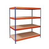 Floordirekt Estantería para cargas pesadas, sótano, estantería de metal, estantería de oficina, color azul y naranja