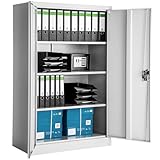TecTake® Armario Archivador, Cierre De Seguridad, 4 Alturas, Cajones Ajustables, Mueble Oficina, Acero, Puertas Reforzadas, Limpieza Sencilla, Candado De Seguridad - 140x40x90cm Gris