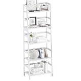 vovala Estante de Escalera, Estantería de 5 Niveles de bambú, Estante de Almacenamiento de Madera Abierto Independiente, Soporte para Plantas de exhibición para Sala de Estar, Oficina, Blanco