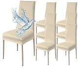 Poligino Fundas Sillas de Comedor Pack 6 Impermeable, Fundas para Sillas Elástica, Suave y Confortable, Beige