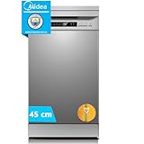 Midea Lavavajillas 45 cm+++ Inox para 10 servicios - Lavaplatos libre instalación - Compacto con 8 Programas de Lavado integrable - Filtro Antibacterias y Programación Horaria Nuevo Modelo