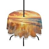 SKYSHU Mantel de playa para exteriores, 60 pulgadas, impermeable, resistente a las arrugas, lavable, con agujero para sombrilla y cremallera, para patio, barbacoa, decoración de fiestas