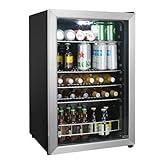 HCK Refrigerador de Bebidas Independiente de 115L con Puerta de Vidrio Doble, Temperatura Ajustable de 0-10℃, 4 Estantes Removibles para Cerveza y Bebidas