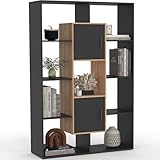 IDMarket – Estantería biblioteca COLETTE con 11 compartimentos y 2 cajas negro y efecto madera de 143 cm