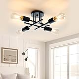 OTREN Lamparas de Techo Industrial, 4 Luces Lámparas Techo Vintage, Negro Plafon Sputnik Modernas para Salón Dormitorio Cocina Comedor, 220V, Base E27 (Sin Bombilla)