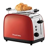 Russell Hobbs Tostadora Colours Plus, 2 Ranuras Cortas y Anchas, Tostador para 2 Rebanadas, Bandeja Recogemigas, Calientapanecillos, Función Cancelar y Descongelar, Acero Inoxidable, Rojo, 26554-56