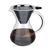 Cafetera de goteo, goteador de café con filtro de acero inoxidable Cafetera de goteo manual Cafetera de vidrio goteador de café con asa de mano para el hogar