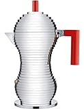 Alessi - Pulcina MDL02/6 R - Cafetera Inducción de Diseño para Café Exprés, en Aluminio Fundido y PA, Rojo, 6 tazas