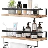 Uten Baldas Pared, Estante de Pared de 2 Niveles, Estante de Pared de Madera, 42 cm de Largo, 8 Ganchos, Adecuado para Dormitorio, Cocina, Baño, Sala de Estar, Solución Ahorrar Espacio