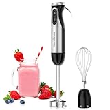 Bonsenkitchen Batidora de Mano, 2-in-1 Multifunción Batidota con Batidor, 20 Velocidades Ajustables, Varilla Mezcladora para Alimentos para Bebés, Sopa, Batidos, Puré, Salsa