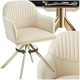 TecTake® Silla Giratoria Tapizada con Respaldo Continuo, Patas de Acero Giratorias 360º, Silla Dormitorio, Butacas de Salon, Sillas Comedor, Silla Comedor Nordica - 1 Silla Crema/Oro