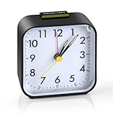 VFANDV Reloj Despertador Analógico Silencioso, Despertadores de Mesilla Reloj Despertador De Viaje Reloj Despertador de Cabecera con Luz Nocturna Función de Repetición para el Hogar (Negro)