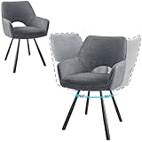 JIJIAN Juego de 2 Sillas de Comedor Giratorias con Reposabrazos, Rotación 180°, Sillas de Cocina, Silla Moderna Tapizada con Respaldo de Tela para Cocina, Comedor, Dormitorio, Gris
