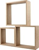 H HANSEL HOME Juego de 3 Cubos Estantes de Pared, Estantería de Cubo, Estantería para Libro, Objetos de Decoración, Madera, Beige, 25/20/15 cm