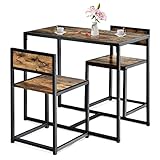 GOPLUS Juego de 3 asientos, mesa de bistró con 2 sillas, mesa de bar con 2 taburetes, mesa de bar estrecha, sillas con respaldo, diseño industrial, para cocina, comedor (marrón)