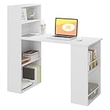 eSituro Escritorio Ordenador, 120x55cm, Mesa de Despacho Reversible, Escritorio con Gran Almacenamiento con 6 Estanteria, Mesa de Esquina para Estudio y Biblioteca, Blanco