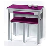Sueña y Descansa Mesa Libro Tapa de Cristal Templado Color Morado, Patas Aluminio de 90 x 50 cm Extensible 90x 100 cm