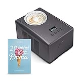 Máquina para hacer helados caseros EMMA, Ice cream maker, Heladera con compresor 1,5 l, recipiente extraíble y pantalla LCD + Libro de recetas