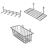 WUZILIN [Pack de 2] Estantes de metal para pared de diseño de rejilla para fotos [Bandeja, cesta y conector-negro]