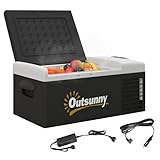 Outsunny Nevera Compresor Portátil 16L Refrigerador de Coche -20℃-10℃ 12 / 24V DC y 100-240V CA con Modos ECO/MAX para Camping Viajes 60x32x26 cm Negro y Gris