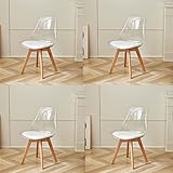 GrandCA HOME Transparente Sillas de Comedor Tapizadas en Tela,Nordicas Sillas Pack 4 para Cocina Comedor Dormitorio (Pack 4, Blanco/Cuero)