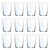 Acan Tradineur - Juego de 12 vasos de cristal de 520 ml, pack de vasos para agua, bebidas, ligeros, aptos para lavavajillas, 12,1 x 8,7 cm