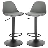 EUGAD 2X Taburetes de Bar Regulable en Altura Taburetes Altos Cocina Paquete de 2 Taburete de Oficina Giratorio en Cuero Sintético+Plástico Sillas Bar Cocina Gris, 0650BY-2