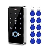 FTSTech Teclado de Puerta Táctil de Huellas Dactilares para Exteriores, IP68 a Prueba de Agua, Teclado Lector de Tarjetas IC de 13.56MHz, con 10 llaveros Azules IC