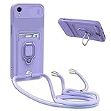 Leather Armor Funda Carcasa con Cuerda para Samsung Galaxy J4 Plus Funda,Ajustable Collar Correa de CordónCarcasa de Silicona Cover Funda,con 1Ranuras Funda con Soporte de Anillo -Morado