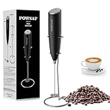 POWSAF Espumador de Leche, Batidor Leche Espuma con Soporte, 13000 RPM, Espumadera de Electrico, Batidora para Café, Latte, Cappuccino, Negro
