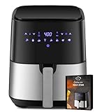 Max Star Freidora sin Aceite 5L Acero Inoxidable 1450W Digital Tactil Dietetica Aire Caliente 360º 8 Funciones Preestablecidas Incluye Libro de Recetas GRATIS