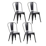 HJhomeheart - Juego de 4 Sillas de Comedor de Metal con Respaldo Apilable, Diseño Industrial de Estilo Vintage para Restaurante, Boda, Cafetería, Jardín (Negro)