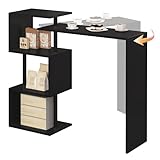 WOLTU Mesa de Bar Mesa de Bistro Mesa de Comedor con 3 Estantes, Giratoria Estructura de Metal, MDF, 134x38x112cm (WxDxH) Negro