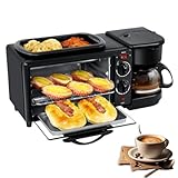 Estación para Hacer Desayuno 3 En 1, Máquina De Desayuno De 12 litros, Mini Tostadora, Horno Eléctrico De 100 ℃ -230 ℃ Y Temporizador De 30 Minutos, Cafetera, Cafetera Multifunción para Cocinas