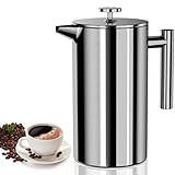 VOSFEEL French Press 1L, Caffettiera Francese con Triplo Filtro, Caffettiere a Pistone con Funzione Termica, Doppio Acciaio Inox Caffettiera French, per Casa, Viaggio, Campeggio