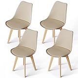 WAFTING Juego de 4 sillas de Comedor tapizadas con Patas de Madera de Haya y Silla Acolchada Suave para Comedor, salón, Dormitorio, Cocina, Sala de reuniones, (Acolchado Caqui)