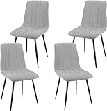 JIJIAN Juego de 4 Sillas de Comedor, Sillas Tapizadas con Tela de Lino y Patas de Metal Negro, Diseño de Rayas, Sillas de Comedor para Comedor Sala de Estar Dormitorio Cocina Salón Recepción, Gris