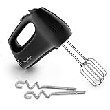 Moulinex Quickmix HM3108 - Batidora de mano de varillas 300W, 5 velocidades, dos accesorios para amasar o batir de acero inoxidable, pan, pizza casera, masas pastel, claras punto de nieve, color negro