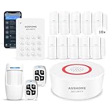 AGSHOME Alarmas para Casa, Kit Alarma casa 15 Pack con App: 120dB, Control Remoto, Notificaciones sin Suscripción, Batería de Respaldo de 8 Horas, Compatible con Alexa